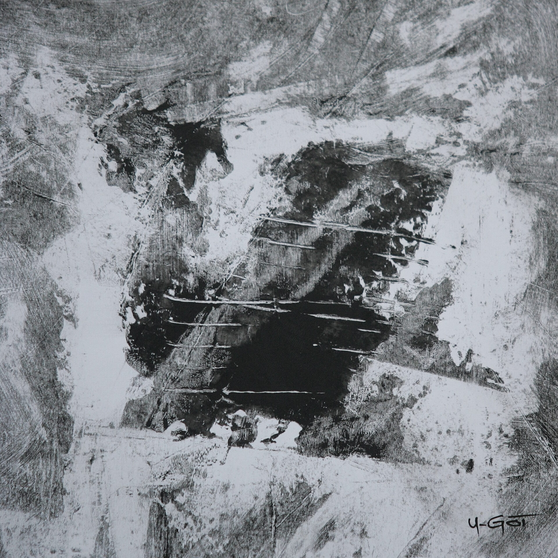 Huiles N&B + traces de couleurs – U-Got N°215 Janvier 2023 17×17 cm