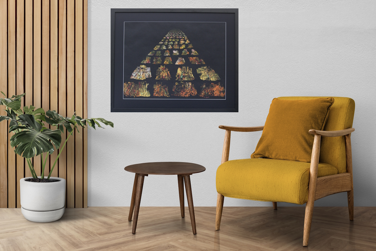 Mid-century modern living room interior design with monstera tree
