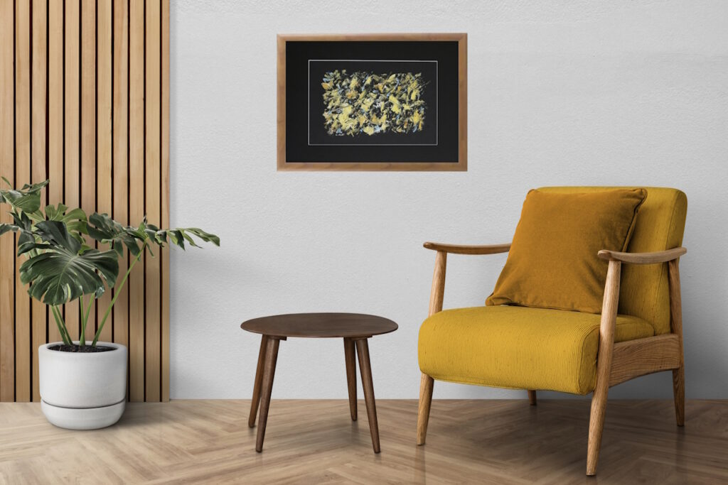 Mid-century modern living room interior design with monstera tree